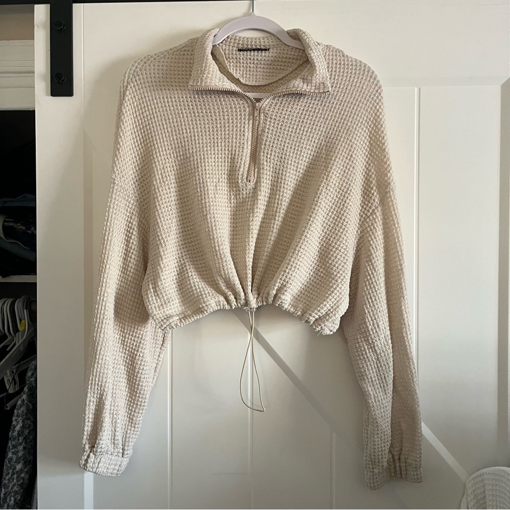 Beige Cropped Quarter-Zip